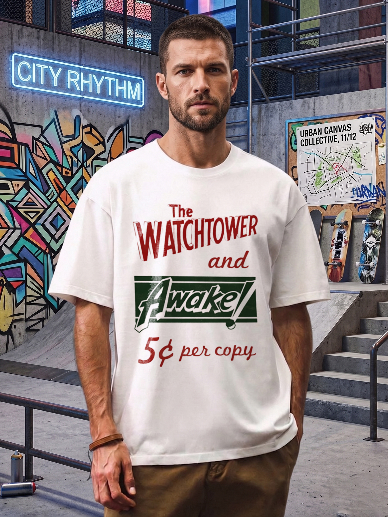 Men's Printed T-Shirt The Watchtower and Awake 5￠ Per Copy Graphic Design Casual Round Neck Summer Lightweight Breathable Short Sleeve T-Shirt for Daily Wear Outdoor Activities Adults