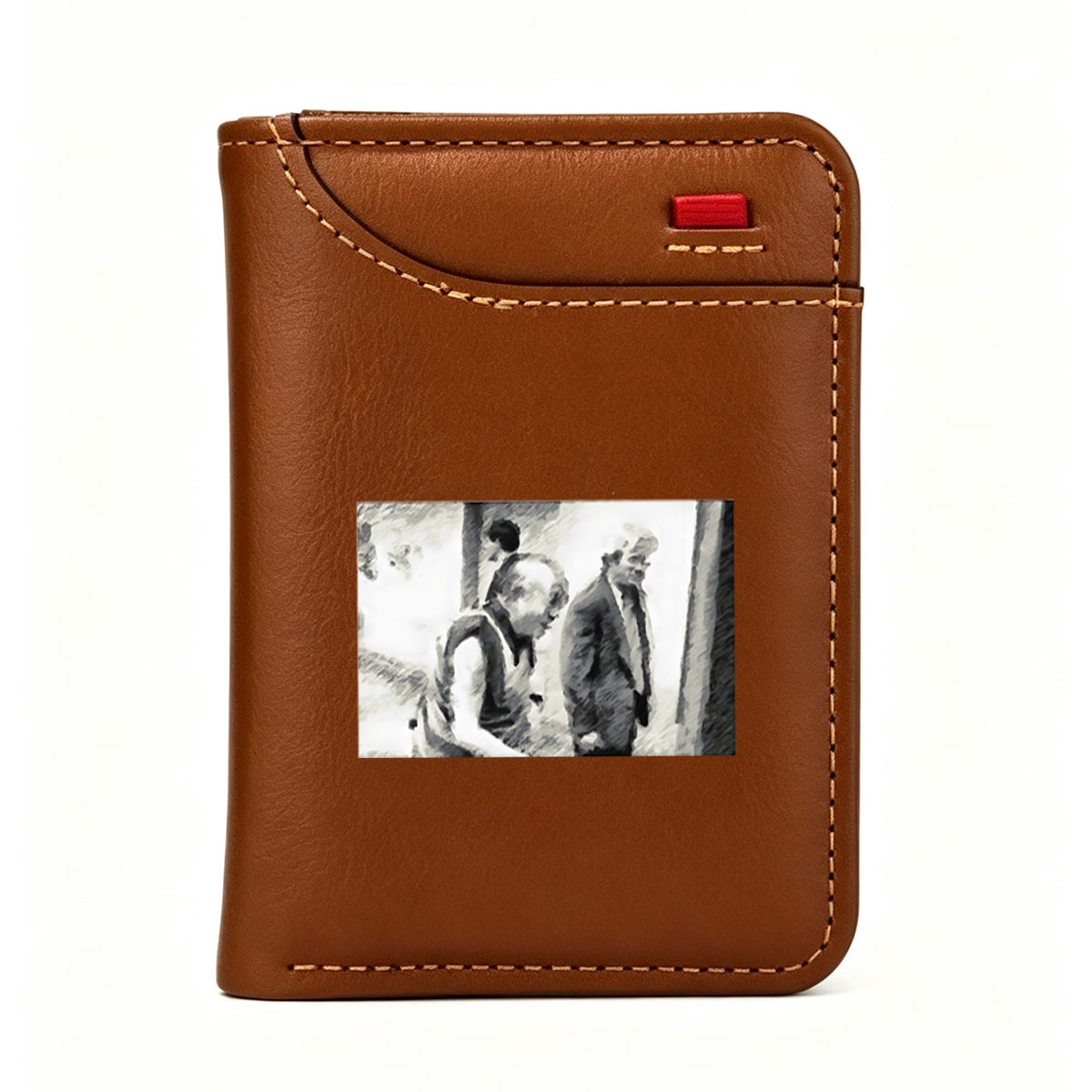 Two Men in Conversation, One in Suit, Monochrome Sketch - Vertical Style Wallet