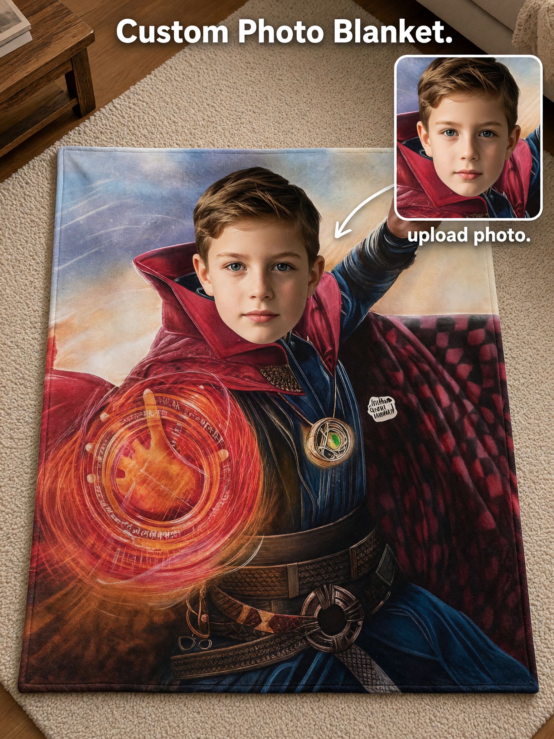 Custom Face Superhero Fleece Blanket, Personalized Photo Soft Warm Flannel Throw, Ideal Unique Gift for Kids and Family