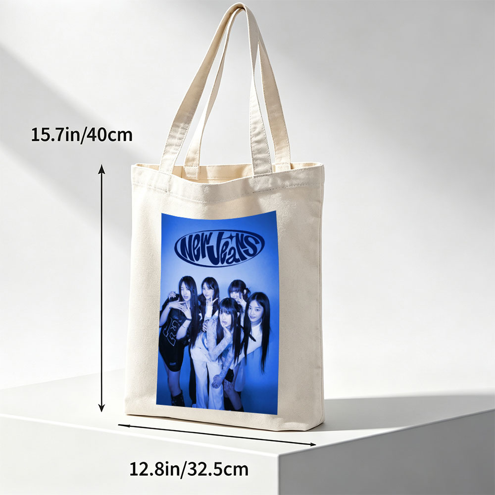 NewJeans Group Pose in Blue-Toned Studio Photo with Stylish Outfits and Confident Expressions - Canvas tote bags