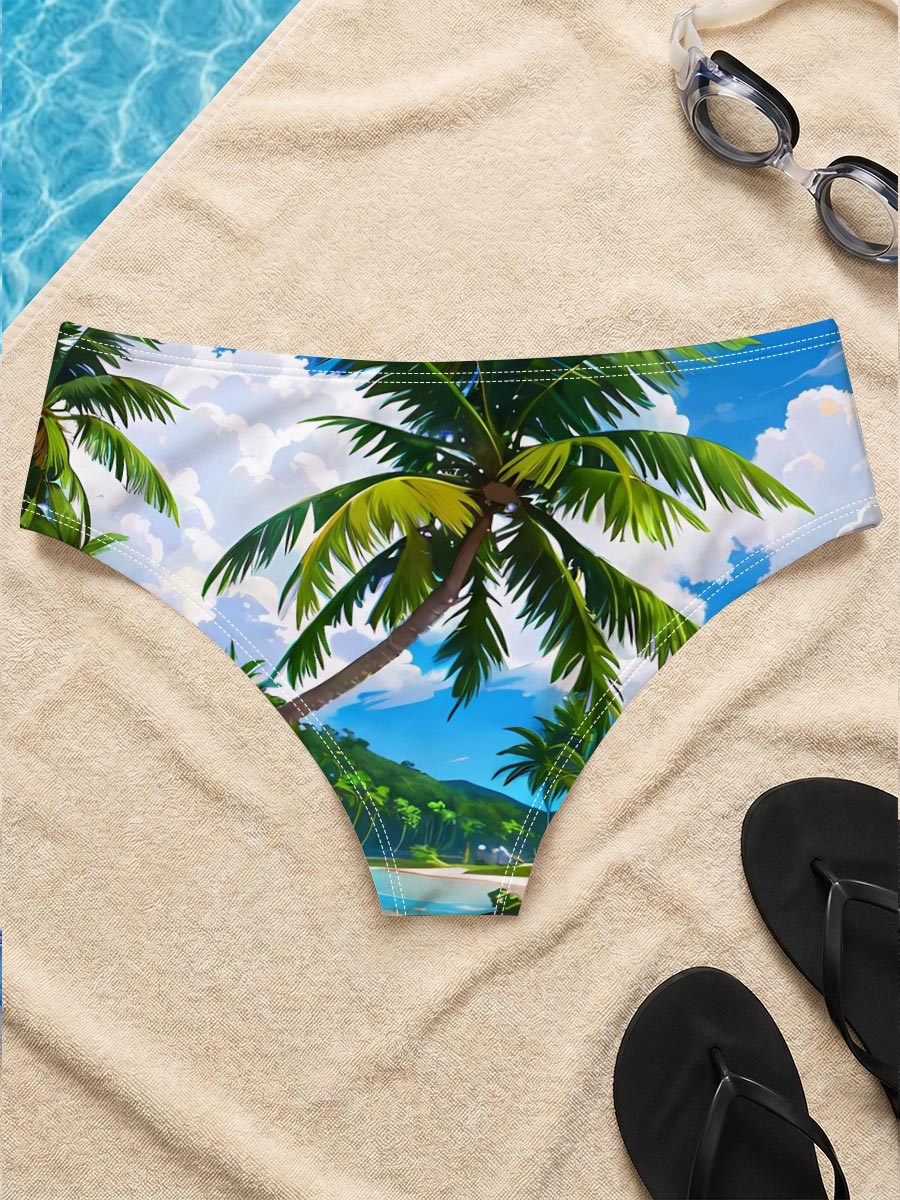 Tropical Beach with Palm Trees and Clear Blue Water -  Men's swim trunks