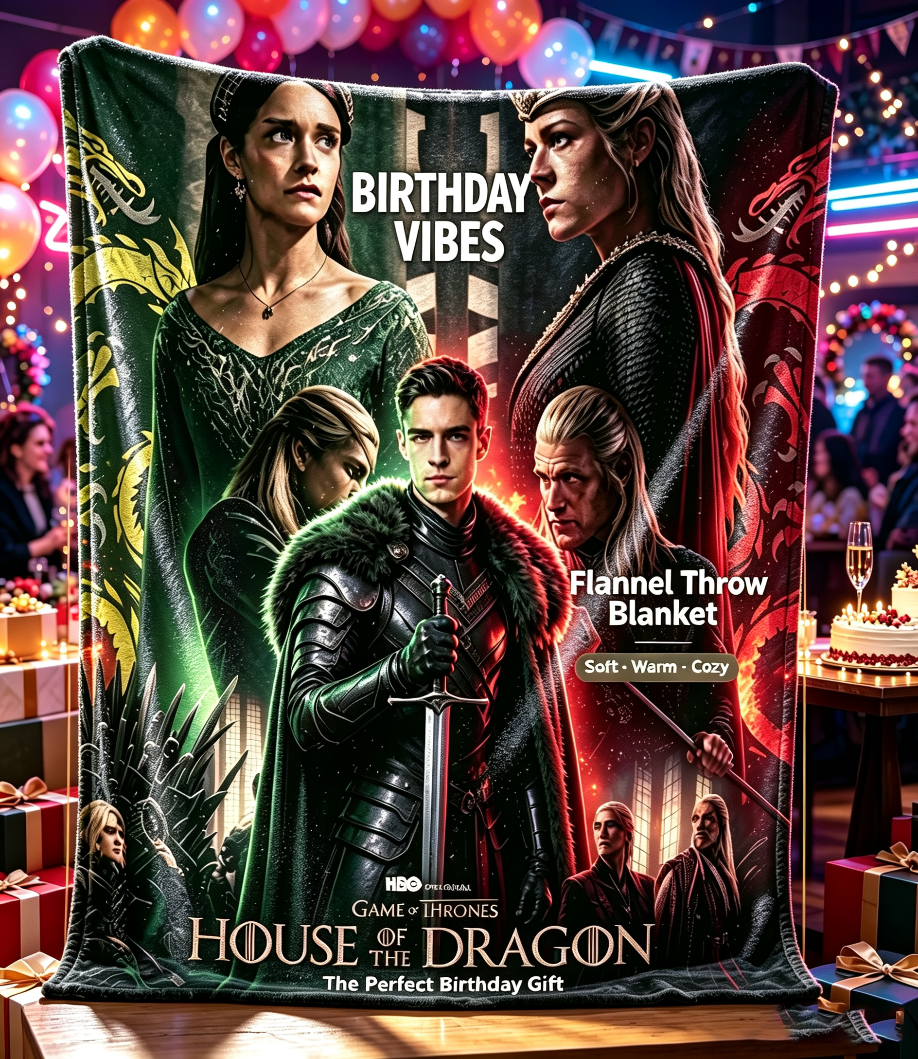 Custom Face Blanket House of the Dragon Flannel Blanket for Fans and Collectors – Perfect Gift or Giveaway for Game of Thrones Enthusiasts
