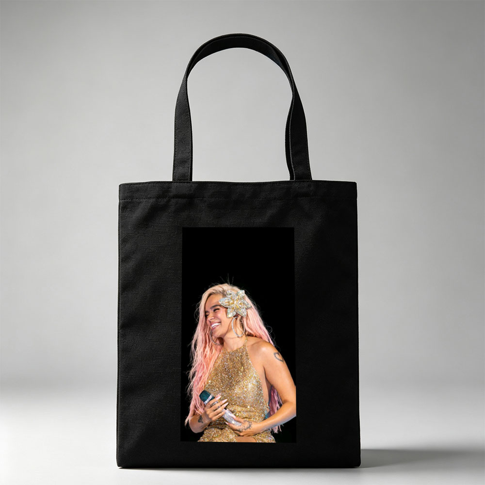 Demi Lovato on Stage in a Sparkling Gold Dress with Pink Hair and Flower Accessory - Canvas tote bags