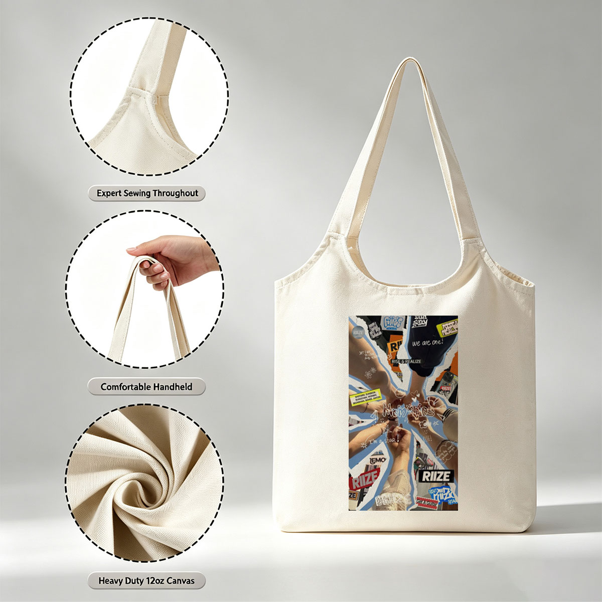RIIZE Members Unite in a Vibrant Collage of Hands and Fans, Celebrating Unity and Memories - Canvas shoulder bags/