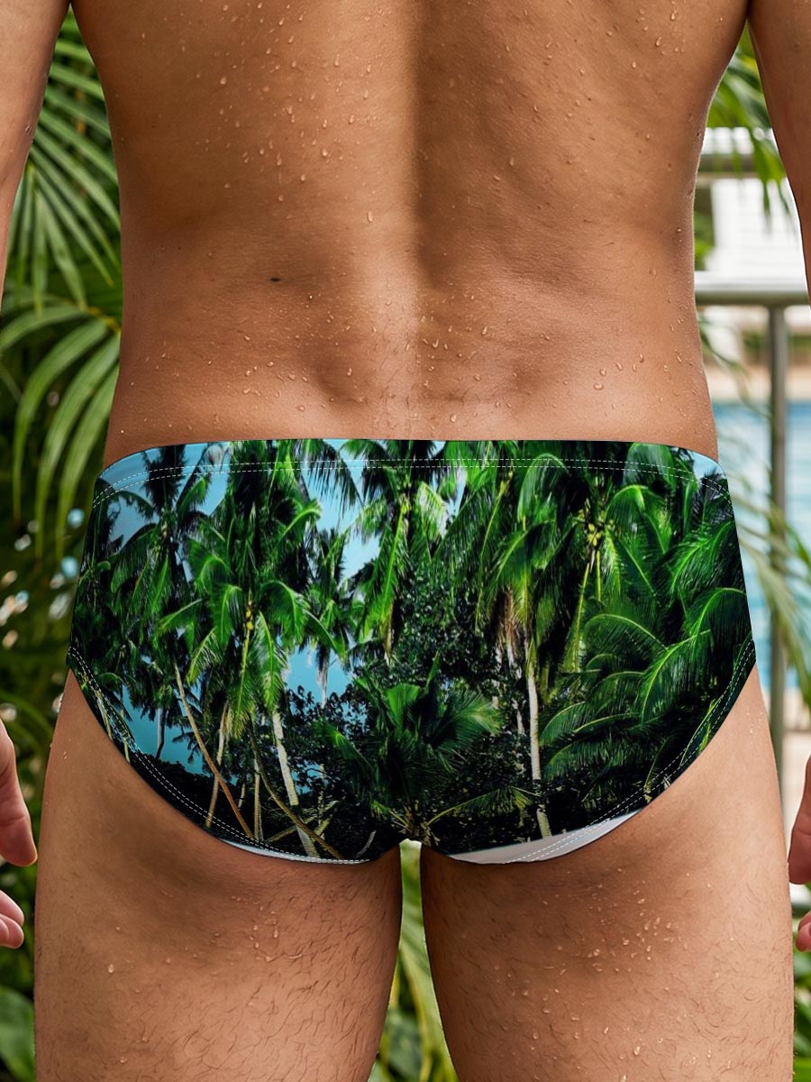 Crystal Clear Waters and Palm Trees Under Blue Sky -  Men's swim trunks