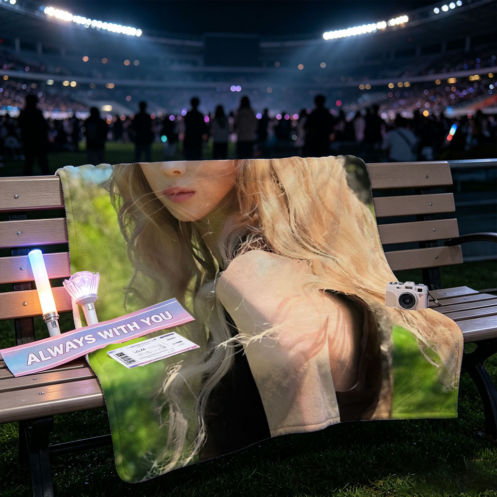 Kim Yoo Jung in a Sunlit Garden with Flowing Blonde Hair and Elegant Black Dress - Blankets