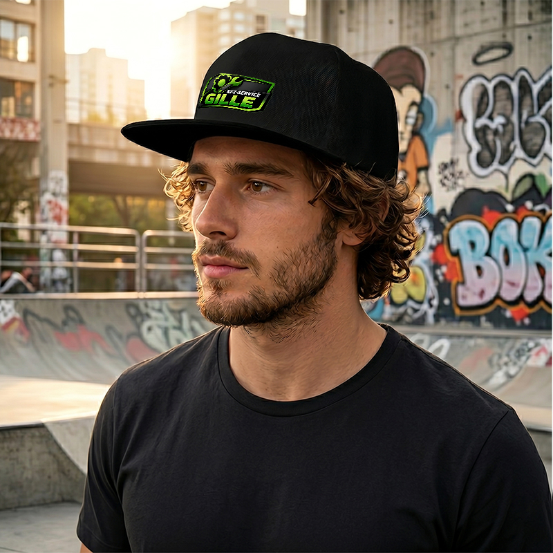 Flat Brim Baseball Cap KFZ-SERVICE GILLE Logo Print Streetwear Underground Skate Style Hat for Basketball Court Skate Park Urban Riders and Hip Hop Artists