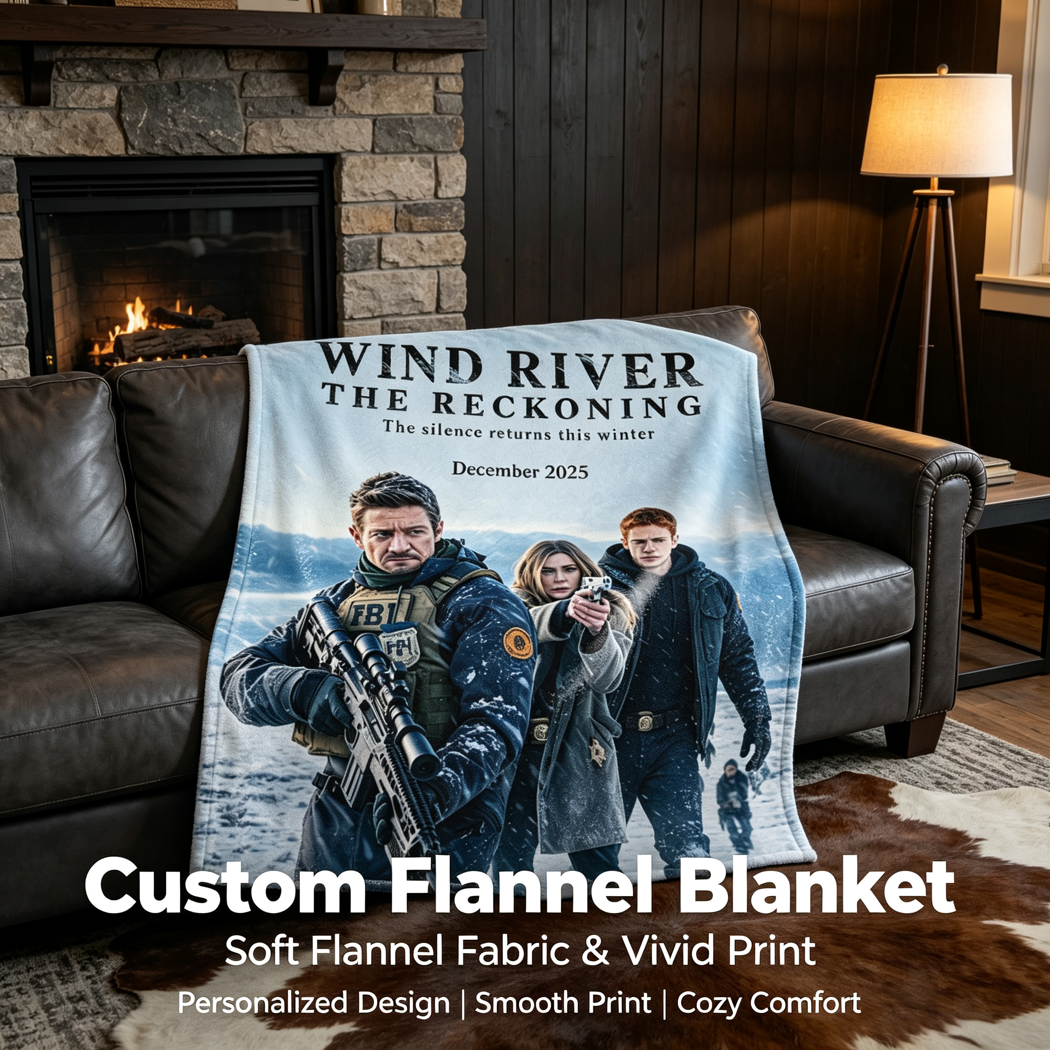 Custom Face Blanket Wind River The Reckoning Flannel Blanket Movie-Themed Gift for Fans Winter Home Decor or Cozy Gift Idea