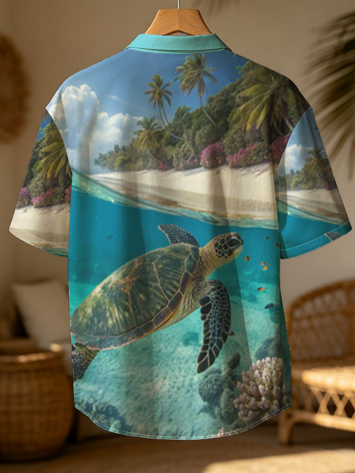 Sea Turtle Swims Near Coral Reef and Tropical Beach -  Shirt