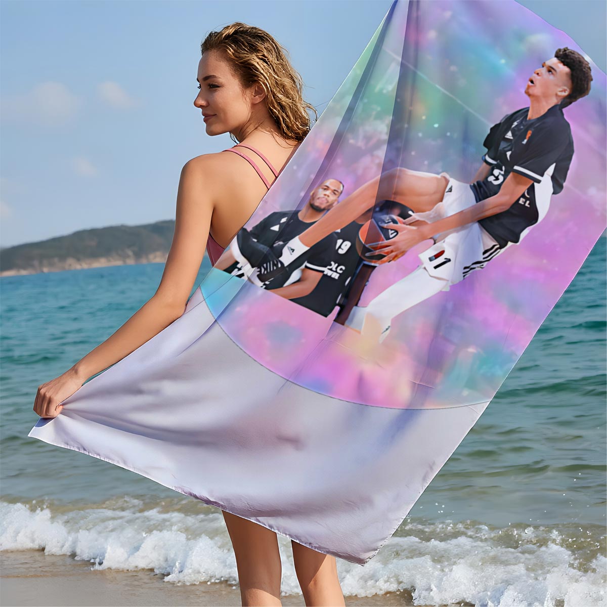 Victor Wembanyama Basketball Player with Unicorn Theme - Beach towels