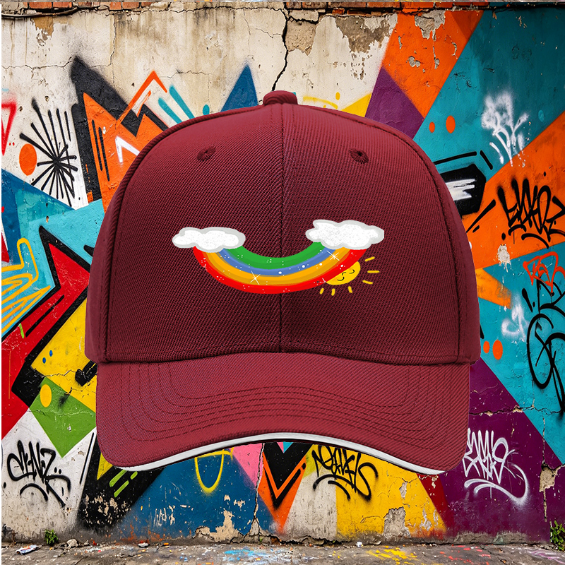 Unisex Classic Sandwich Hat with Rainbow and Sun Print | Perfect for Outdoor Activities, Beach, Camping, Daily Wear | Ideal for Adults and Teens Seeking Fun, Colorful Headwear
