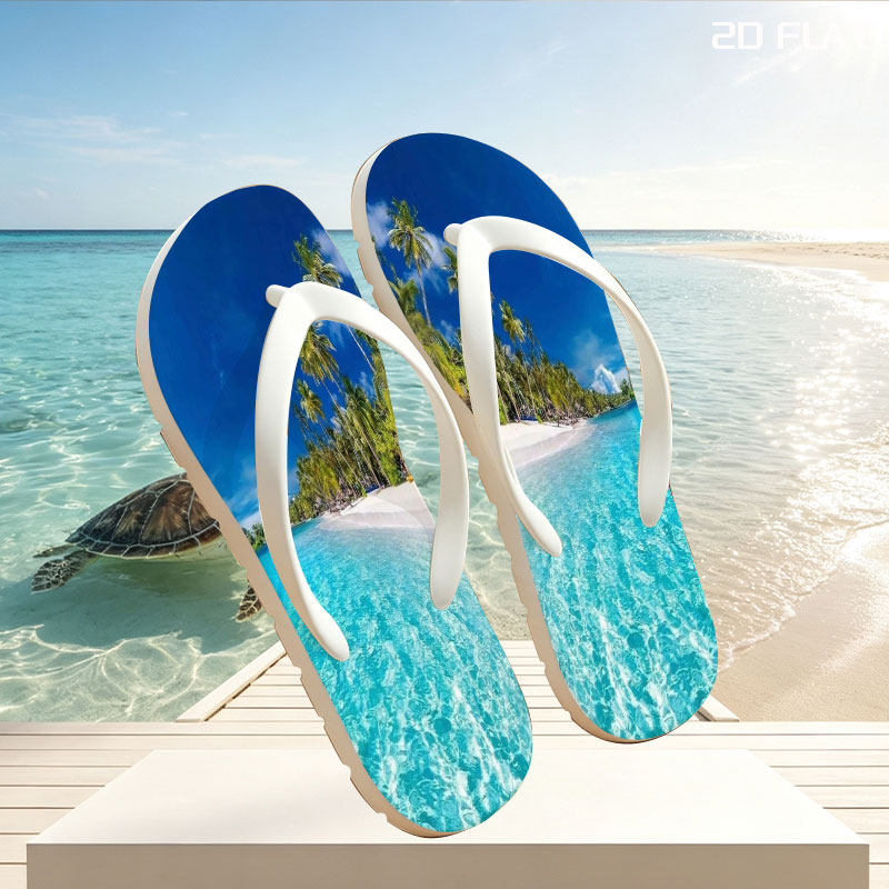 Crystal Clear Waters and Palm Trees on a Tropical Beach -  flip-flops