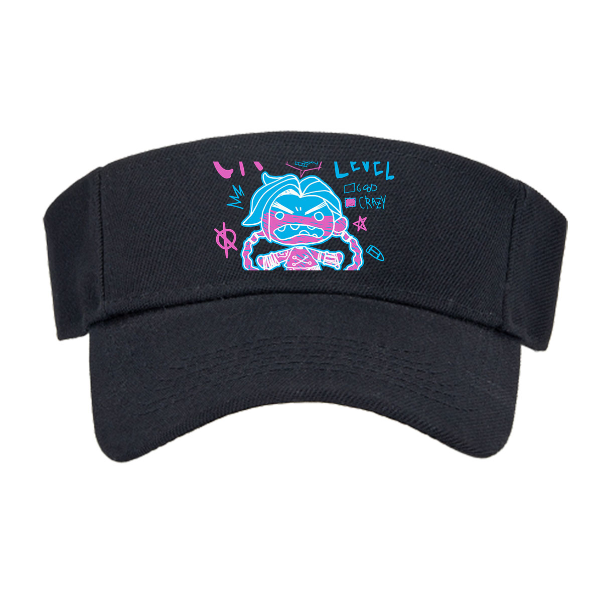 Craziness Level: Unusually High - Animated Character with Blue Hair and Pink Stripes -  Visor cap