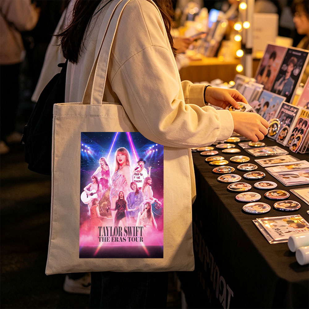 Taylor Swift The Eras Tour Concert Performance Poster with Multiple Outfits and Stage Lights - Canvas tote bags