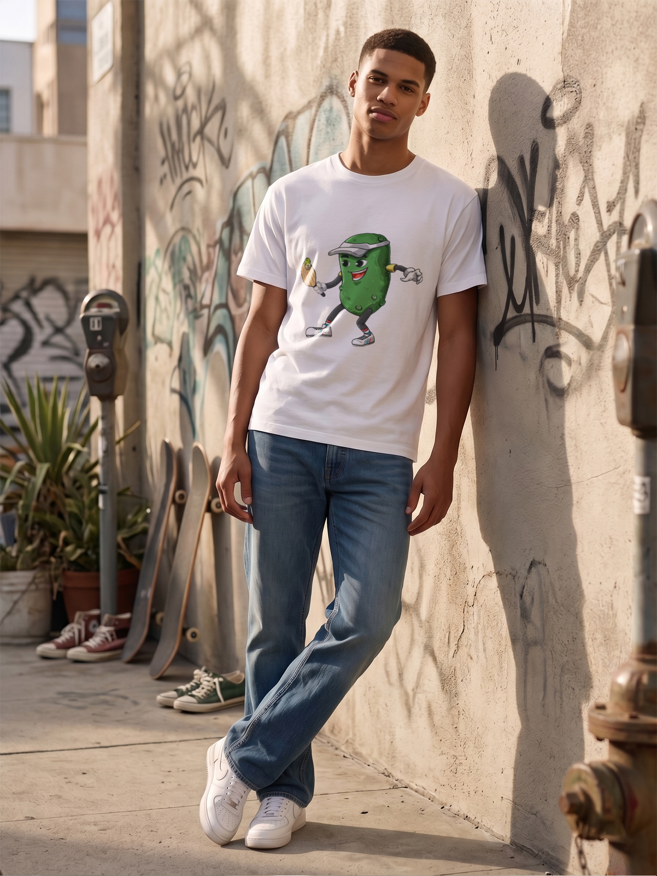 Men's Printed T-Shirt Featuring Funny Pickle Playing Tennis Graphic + Casual Round Neck Summer Lightweight Breathable Short Sleeve Tee for Outdoor Activities, Sports Fans, and Humor Lovers