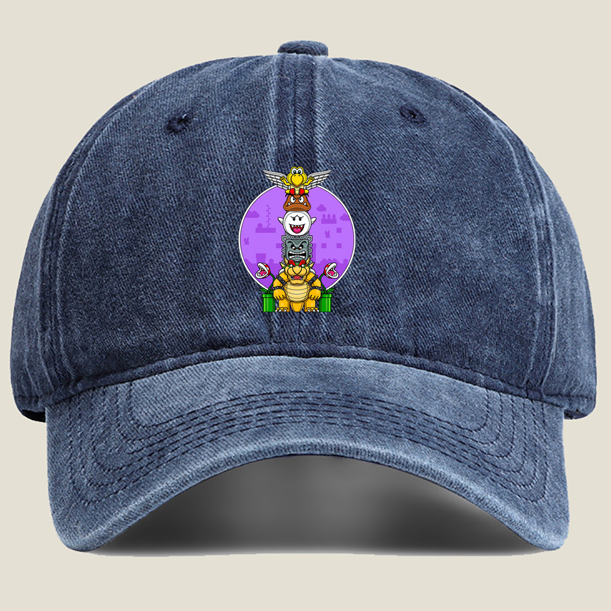 Super Mario - Bowser, Koopalings, and Enemies Stack - Washed Denim - Baseball Cap