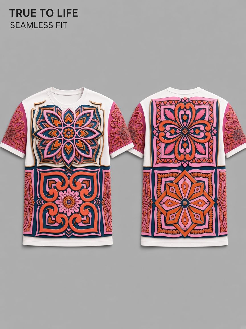 Mandala Floral 3D Optical Illusion Graphic Tee, Breathable Athletic Mesh T-Shirt for Casual and Sports Wear