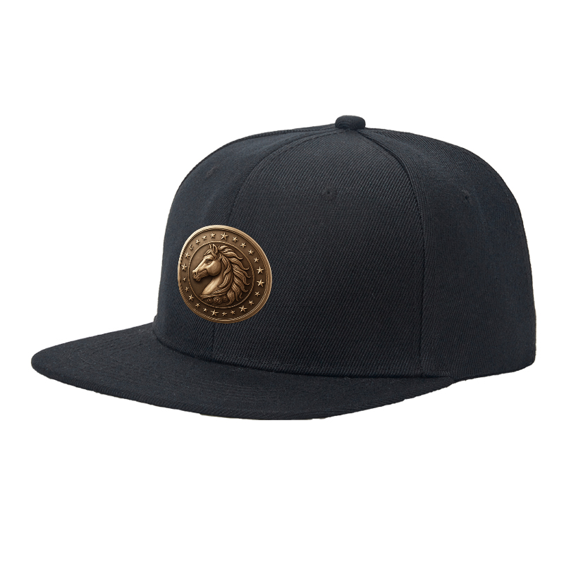 Flat Brim Baseball Cap Horse Head Emblem with Stars and Moon Design Streetwear Underground Skate Style for Basketball Court Skate Park Urban Lifestyle Skaters Rappers Streetwear Enthusiasts
