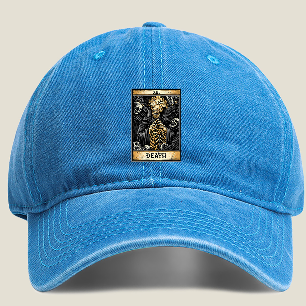 Death Tarot Card - XIII - Washed Denim - Baseball Cap