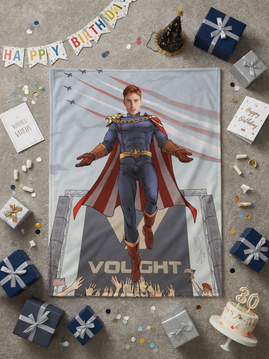 Custom Photo Face Superhero Flannel Blanket Ultra Soft Cozy Throw Blanket Personalized Gift for Family and Friends