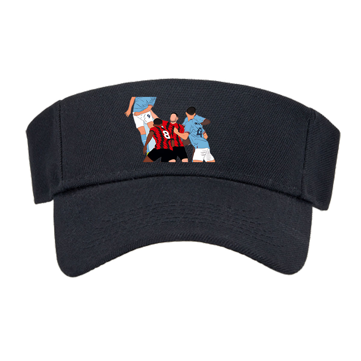 Soccer Players in Action: Blue vs Red Team Duel for Header -  Visor cap