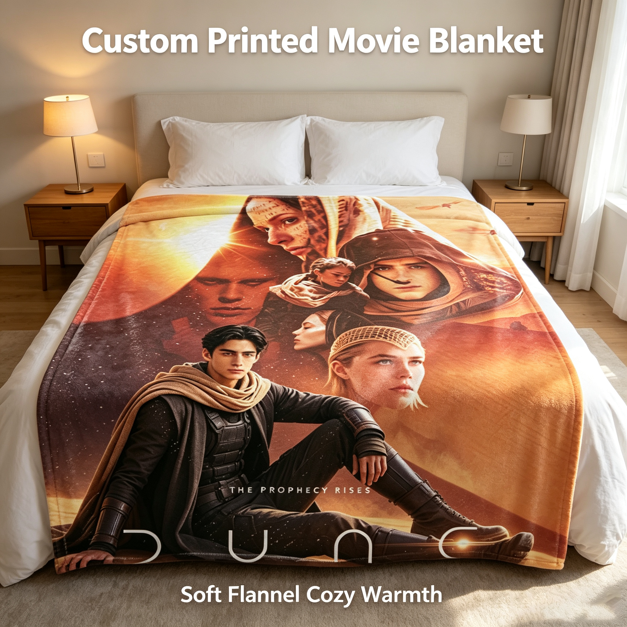Custom Face Blanket Dune Part Two Movie Characters Flannel Blanket Perfect for Fans of Sci-Fi Film Gift or Giveaway