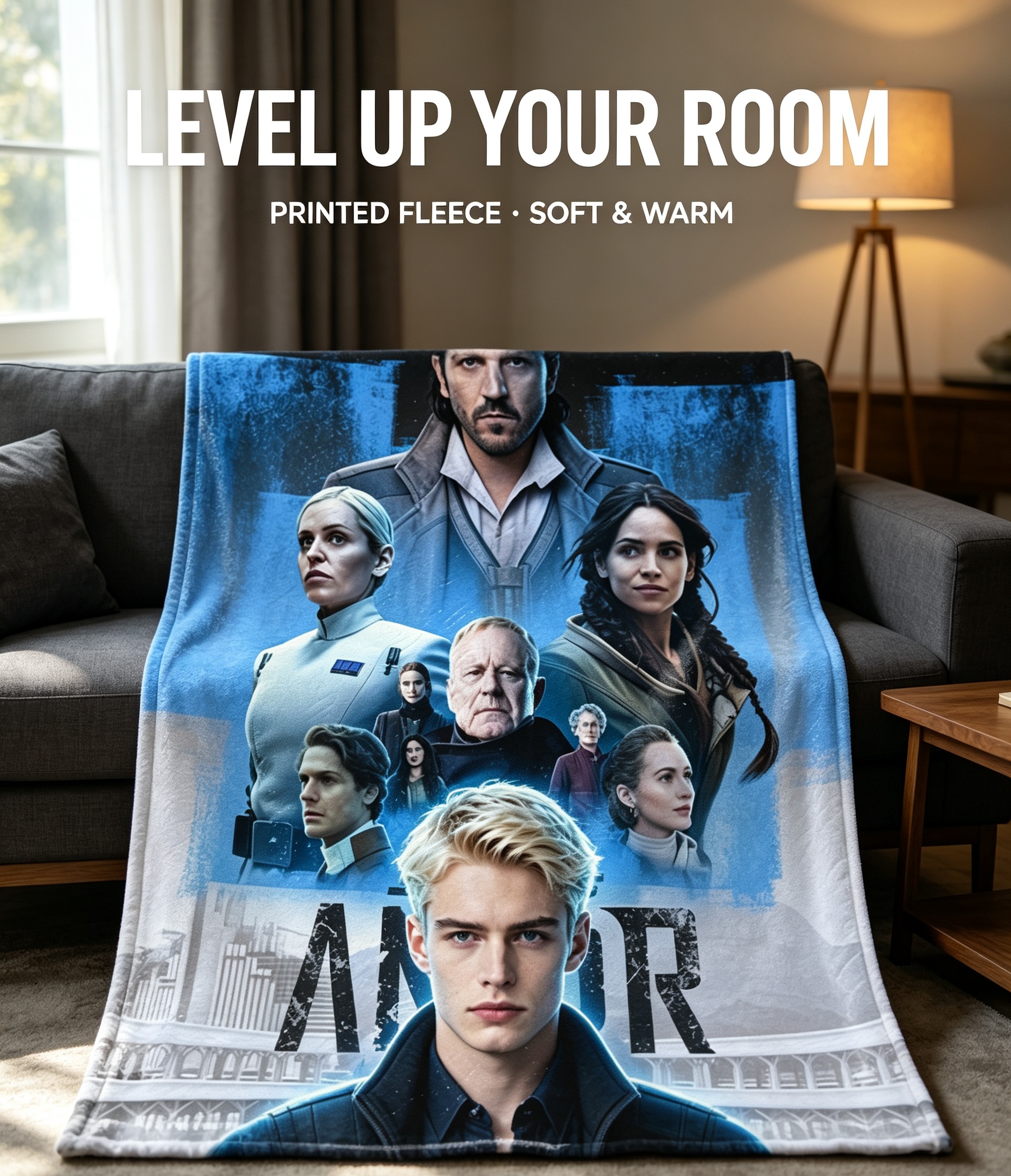Custom Face Blanket Featuring AI-Generated Sci-Fi Movie Poster Characters Flannel Blanket Perfect for Fans of Space Adventures and Futuristic Themes Ideal as a Unique Gift or Giveaway Item
