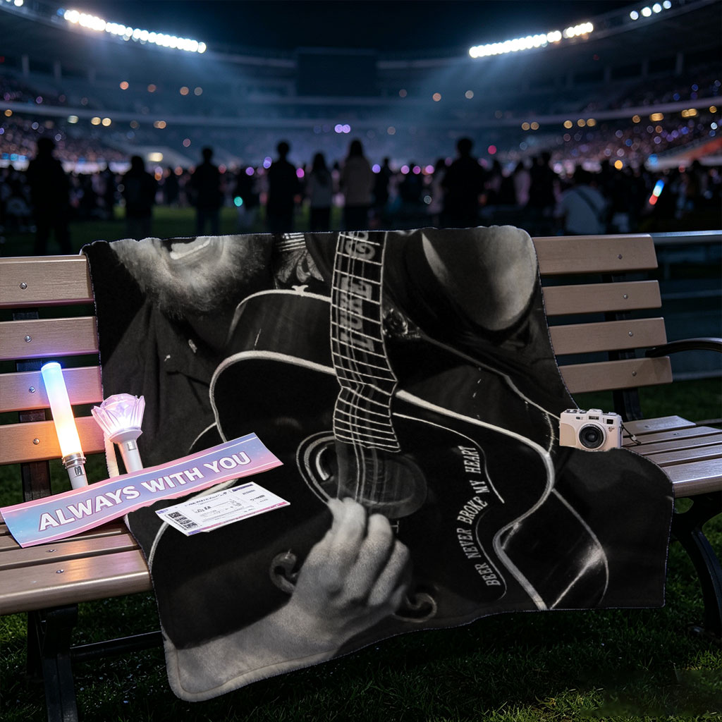 Luke Combs Performing with Acoustic Guitar in Black and White Photo - Blankets