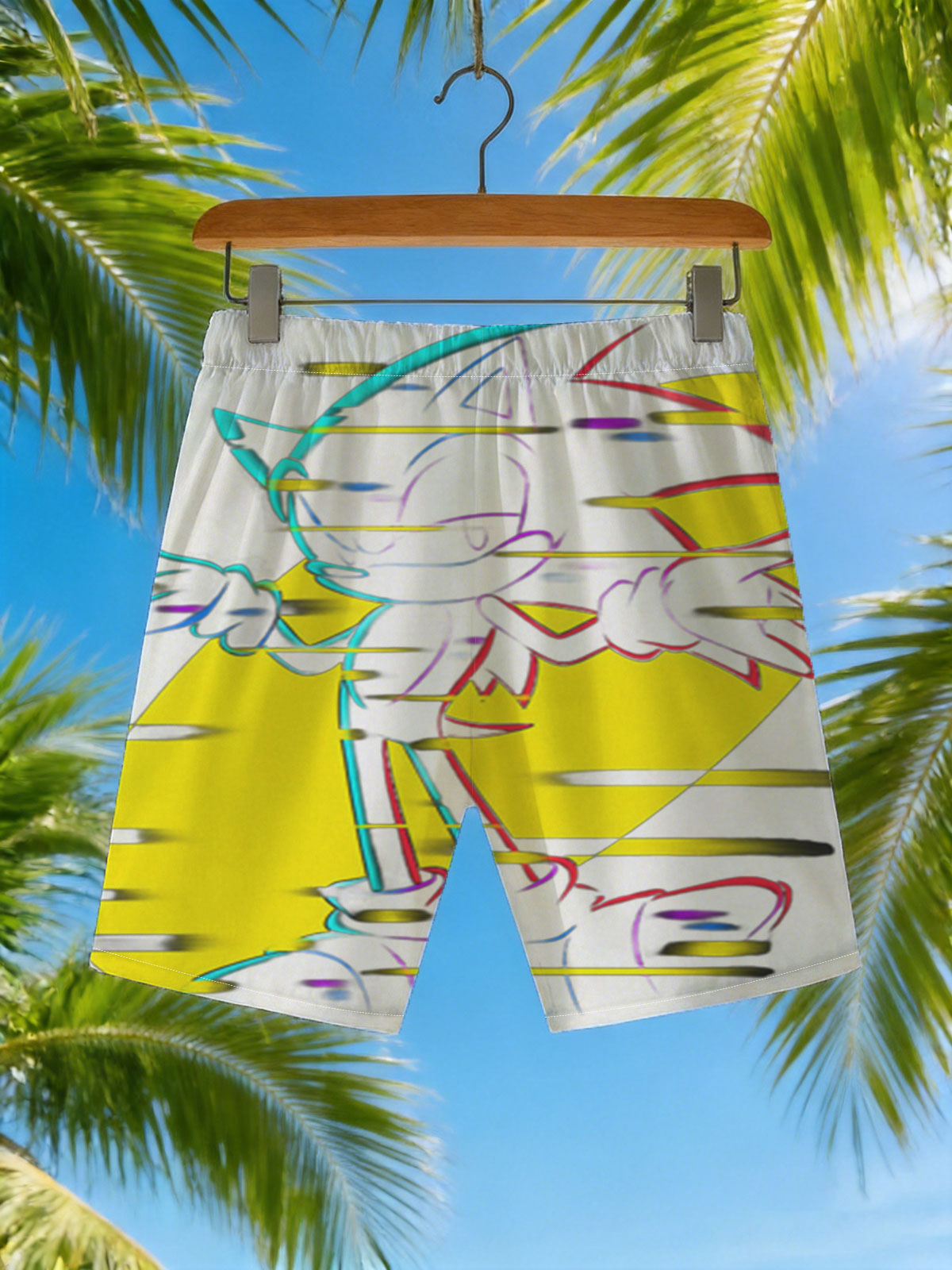 Sonic the Hedgehog in Neon Glitch Art Style -  Beach shorts