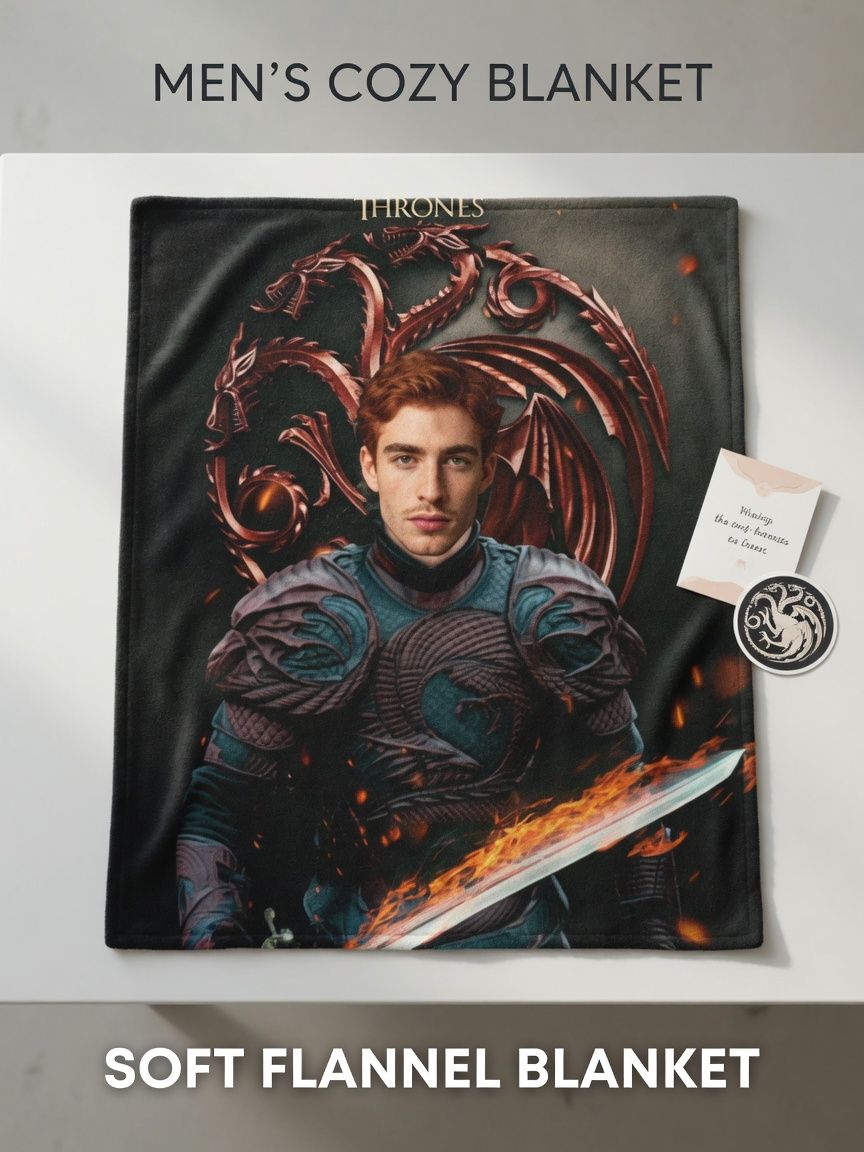 Custom Photo Face Flannel Blanket, Ultra Soft Anti-Pilling Personalized Dragon Warrior Throw, Ideal Keepsake Gift