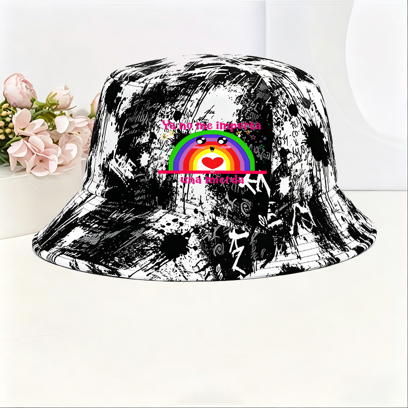 Unisex Classic Graffiti Bucket Hat with Rainbow Heart Design and 