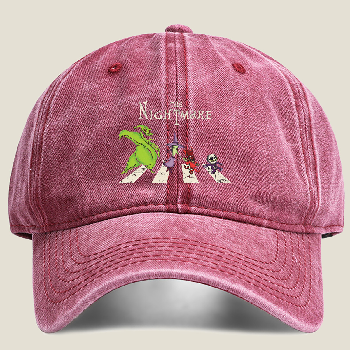 The Nightmare: Oogie Boogie, Witch, Devil, and Jack Skellington Crossing - Washed Denim - Baseball Cap