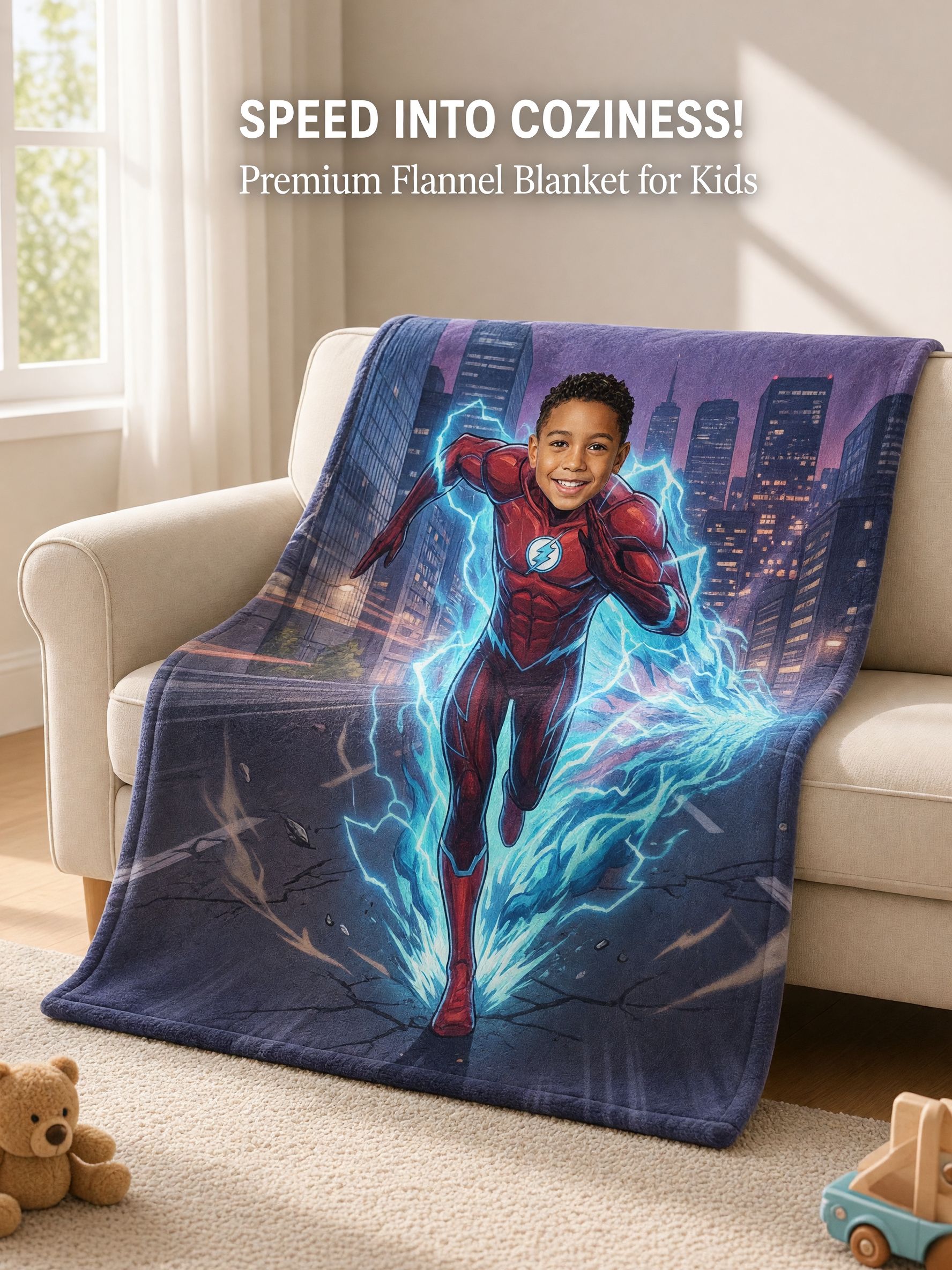 Personalized Superhero Face Photo Blanket Custom Flannel Fleece Throw Soft Hypoallergenic Bed Couch Bedding Gift