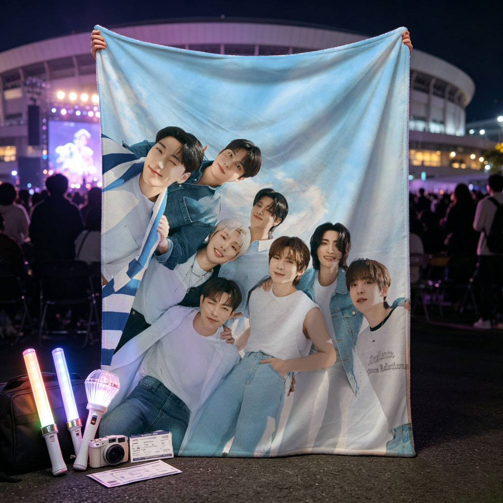 NACIFIC Band Members in Casual Outfits Posed Against a Bright Blue Sky - Blankets