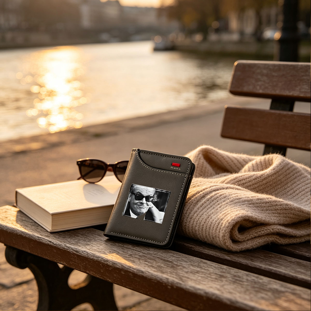 Jack Nicholson in sunglasses smoking a cigarette, iconic actor portrayal - Vertical Style Wallet