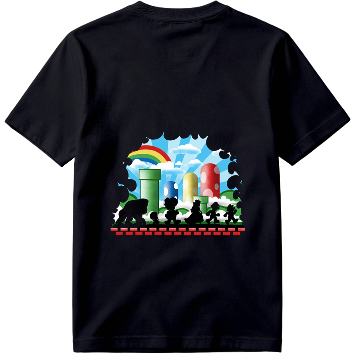 Super Mario Silhouettes: Koopa, Toad, Princess, Mario, and Luigi - Tee