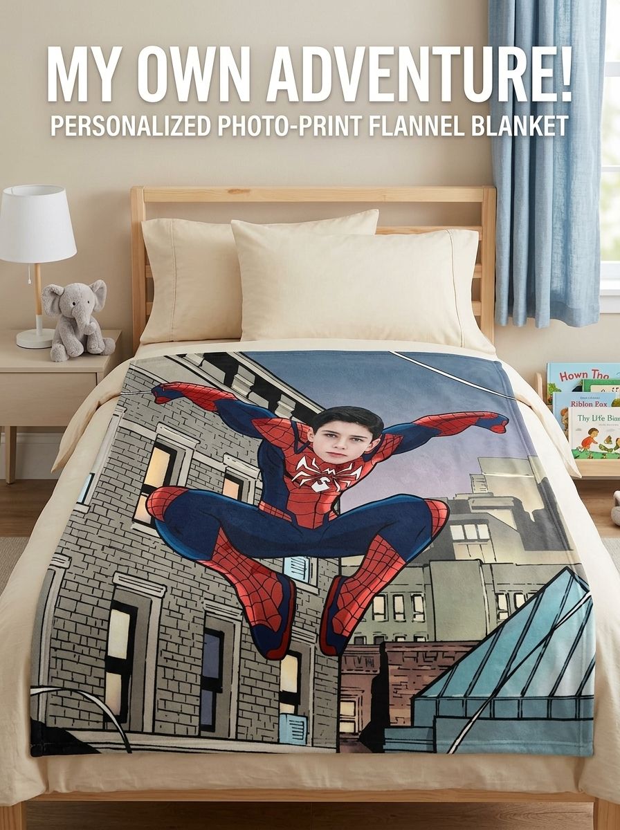 Custom Face Superhero Flannel Fleece Blanket Personalized Photo Comic Throw for Kids and Adults Cozy Bed Couch Gift