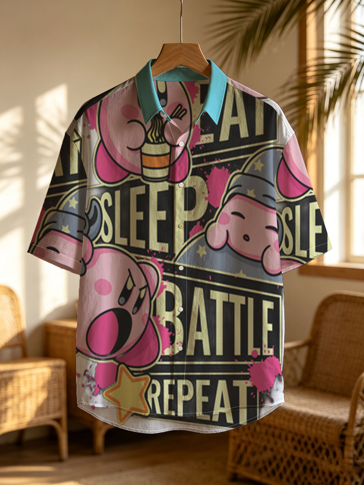 Kirby Eat Sleep Battle Repeat - Pink Star Warrior Adventure -  Shirt