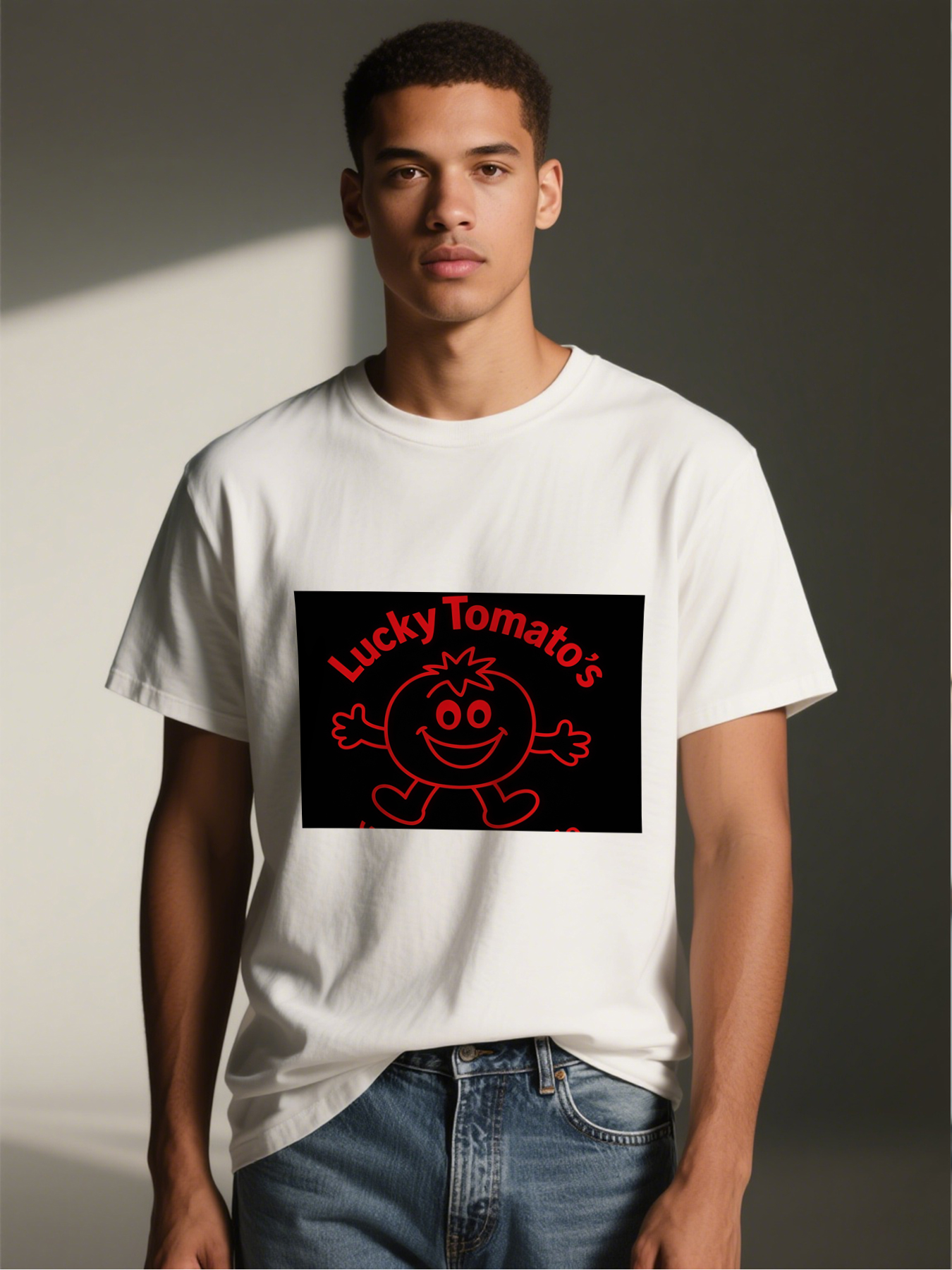 Men's Lucky Tomato's Cartoon Print T-Shirt Casual Round Neck Summer Lightweight Breathable Short Sleeve Tee for Daily Wear and Outdoor Activities Adults