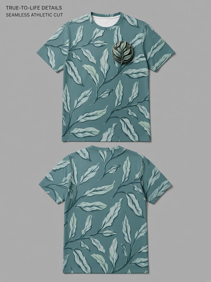 Botanical Foliage 3D Optical Illusion Graphic Tee Breathable Athletic Mesh T-Shirt for Casual and Sports Wear