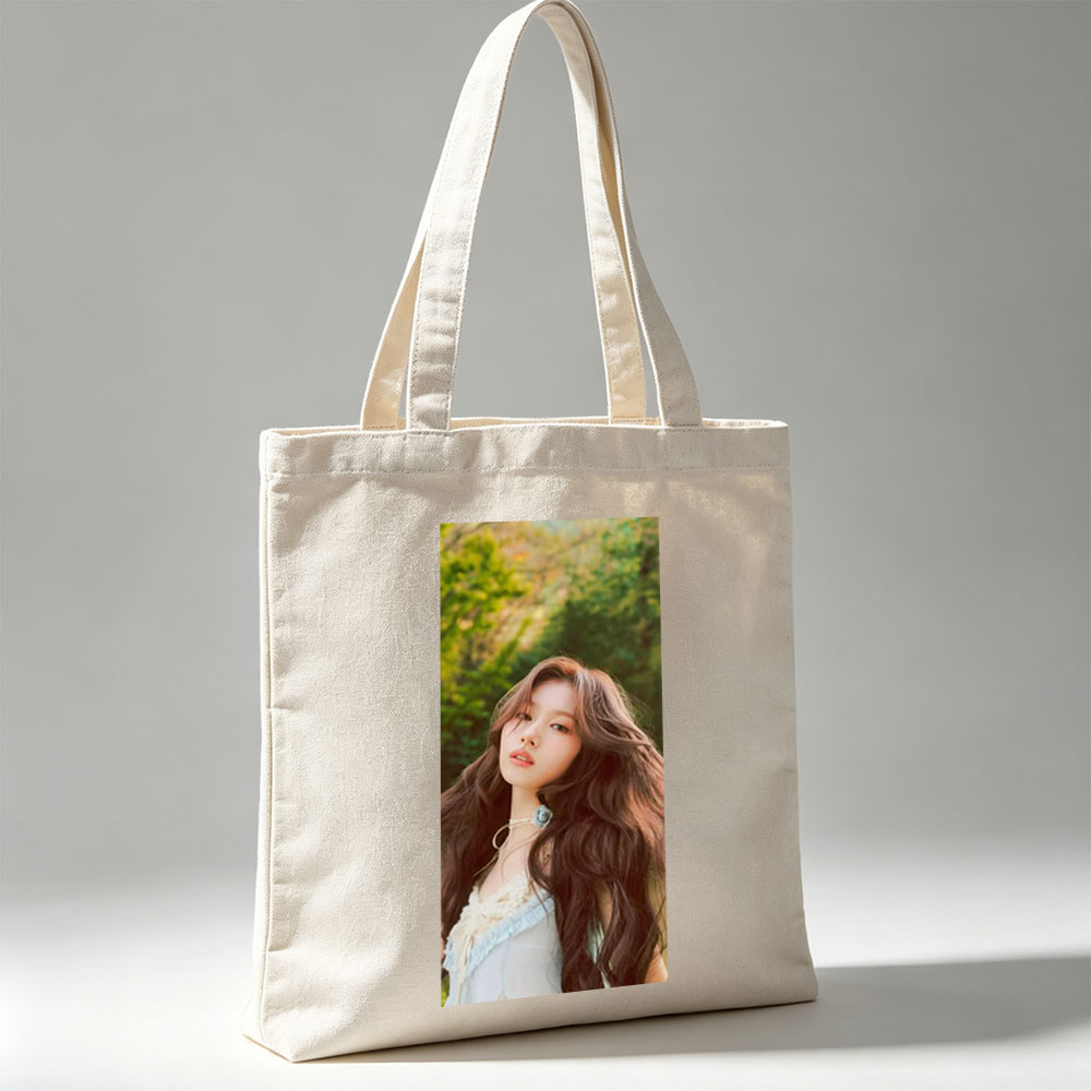KARINA of Aespa in a Serene Forest Setting Wearing a Delicate White Outfit with Flowing Hair - Canvas tote bags
