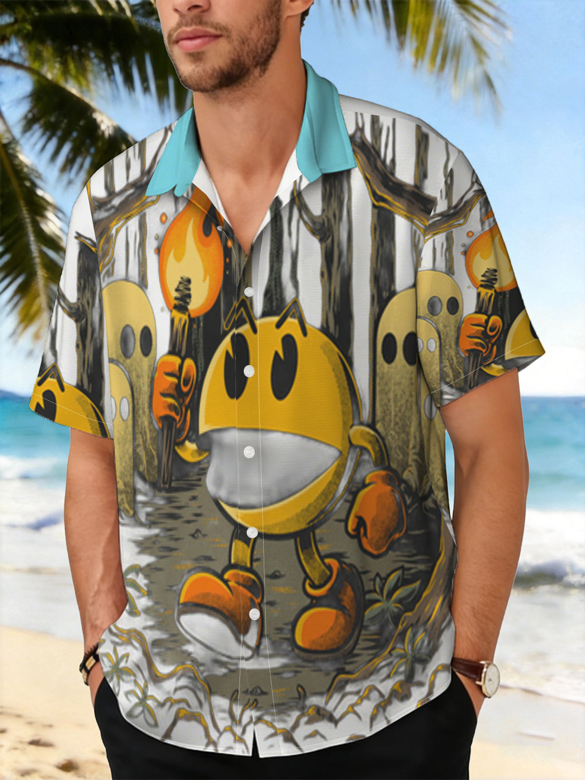 Pac-Man in the Haunted Forest with Ghosts and Torch -  Shirt