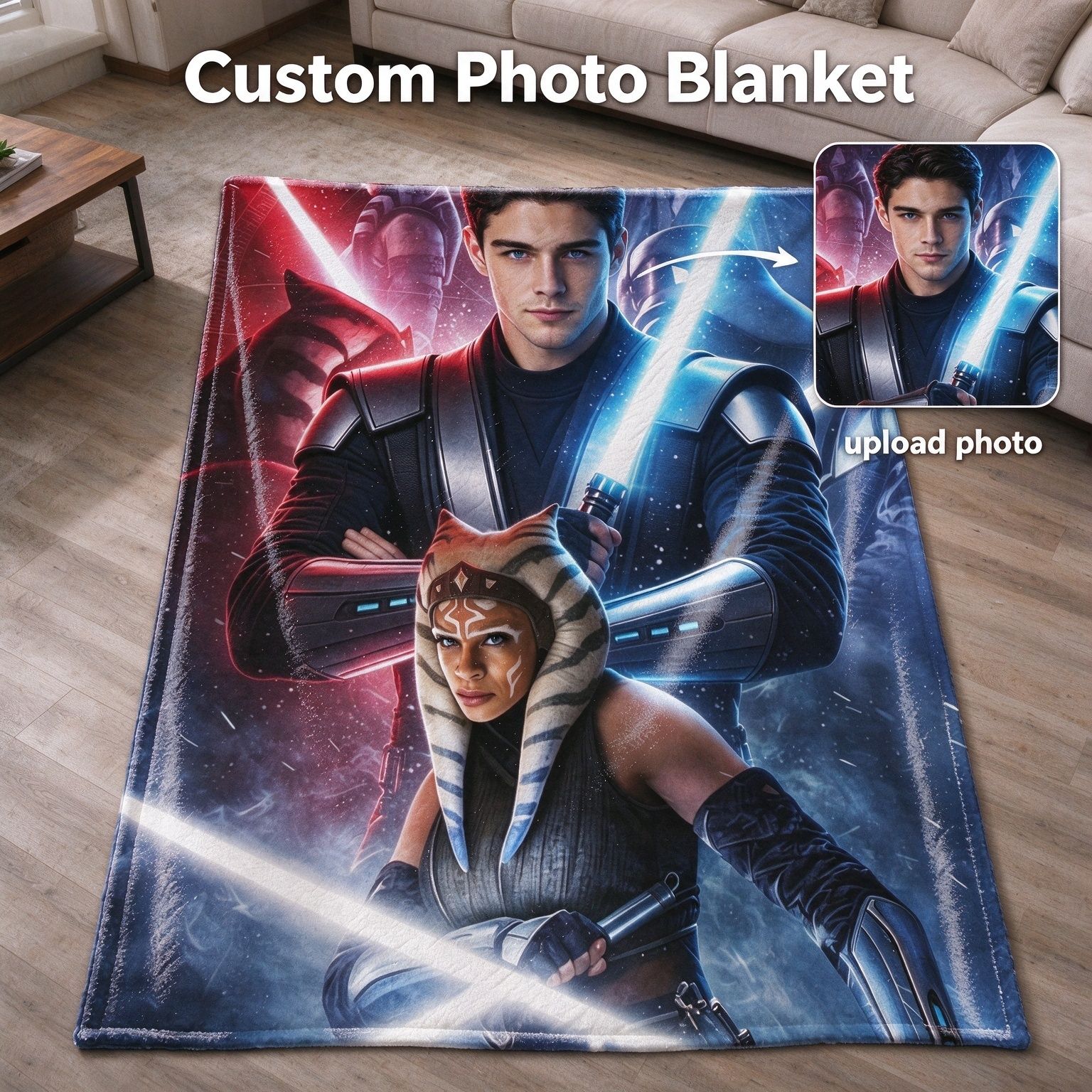 Custom Photo Face Flannel Blanket Personalized Sci-Fi Warrior Hero Throw Lightweight Anti-Pilling Cozy Bed Couch Gift