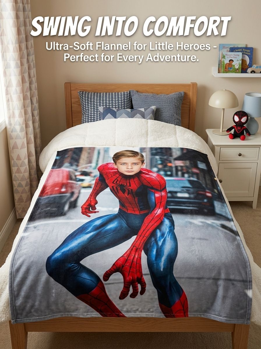 Custom Photo Superhero Flannel Fleece Blanket, Ultra Soft Personalized Portrait Throw for Kids and Adults, Cozy Gift