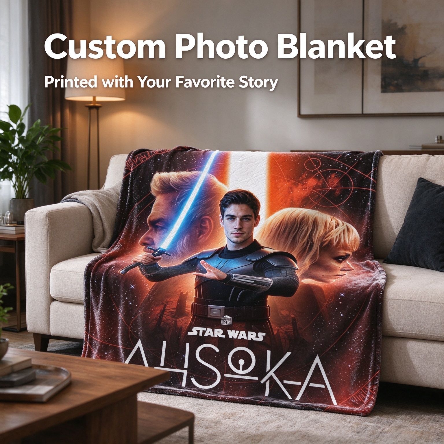 Custom Photo Face Flannel Throw Blanket Personalized Sci-Fi Warrior Soft Fleece Bed Couch Quilt Gift