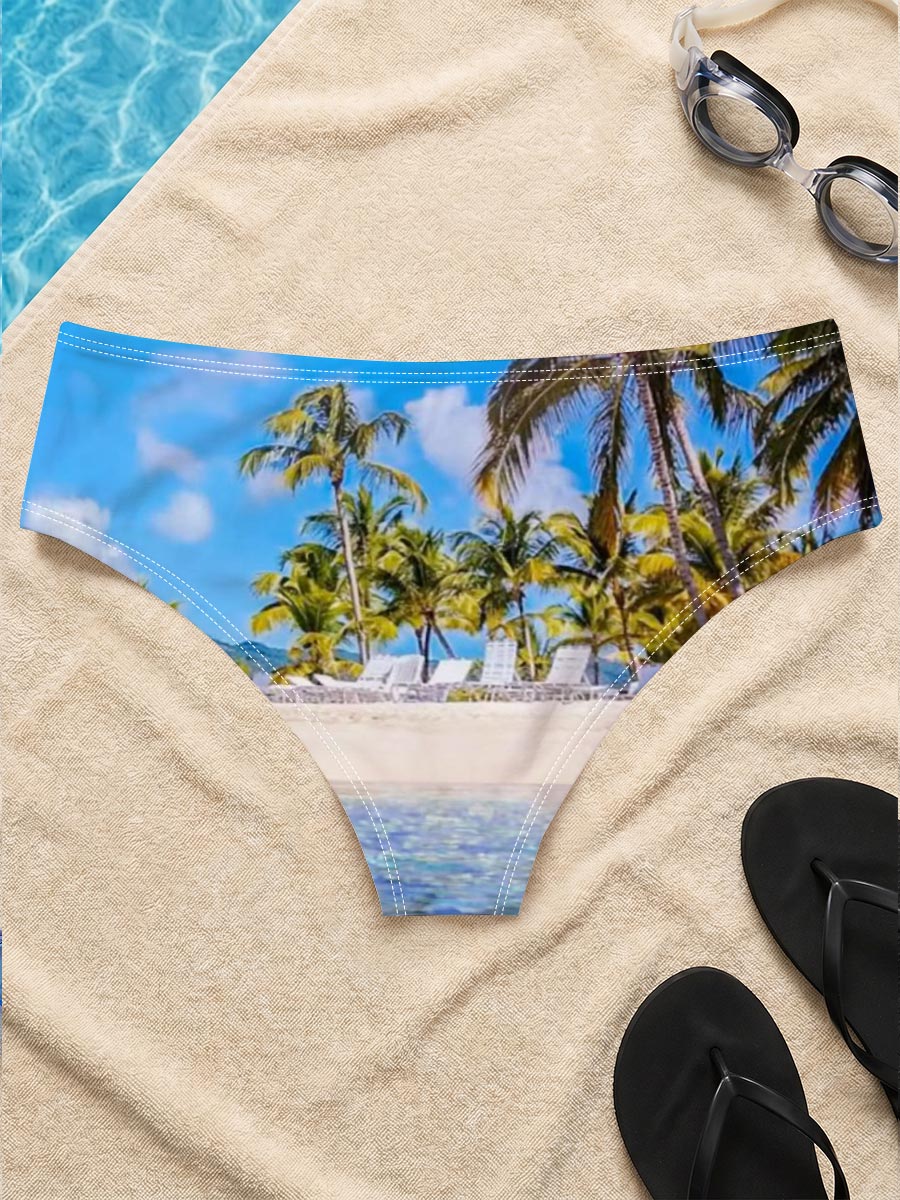 Sunny beach with palm trees and clear blue water -  Men's swim trunks