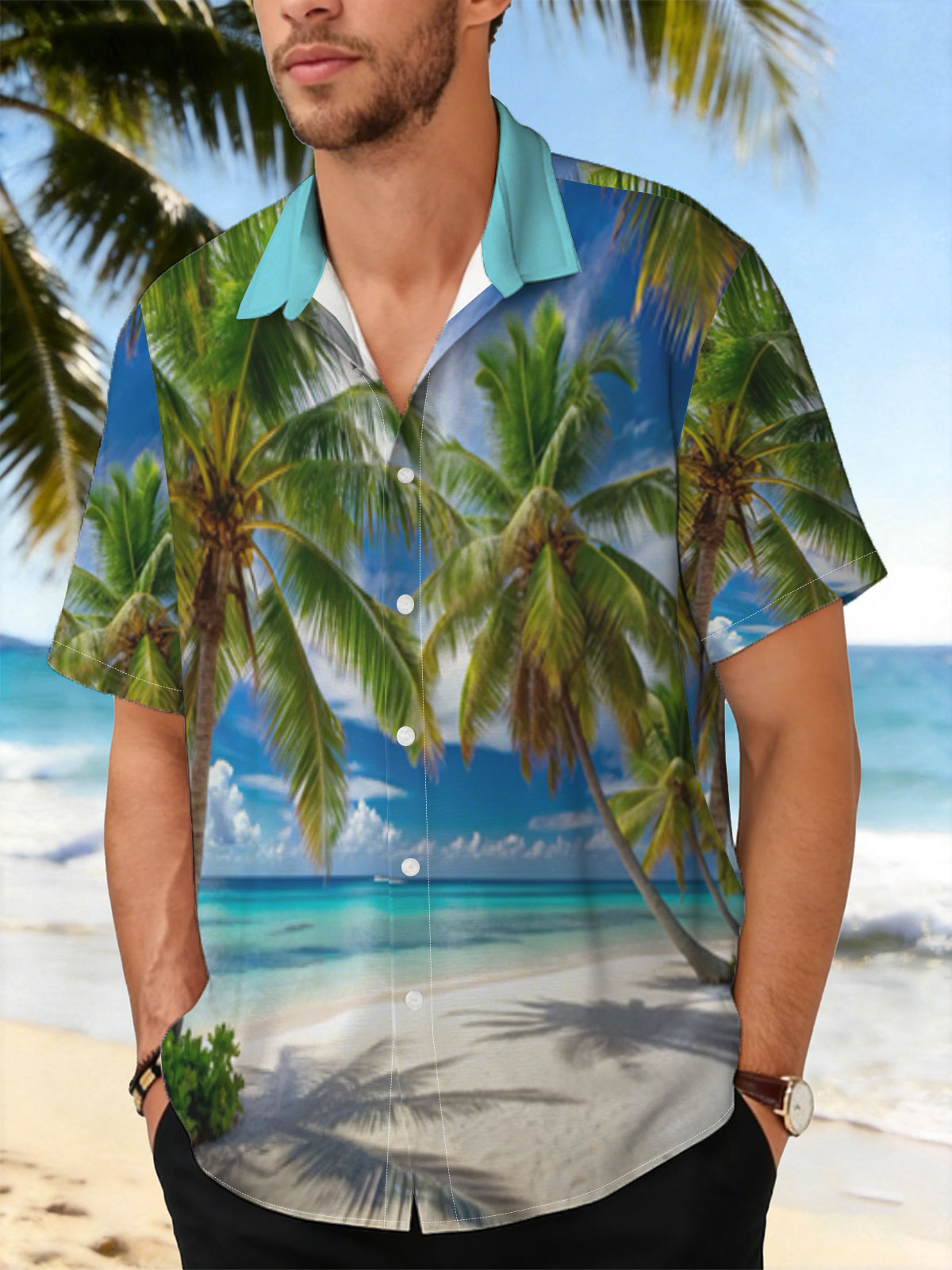 Tropical Beach with Palm Trees and Crystal Clear Water -  Shirt