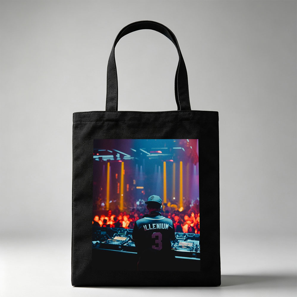 Illenium Live Performance at a Vibrant Music Festival with Crowd and DJ Setup - Canvas tote bags