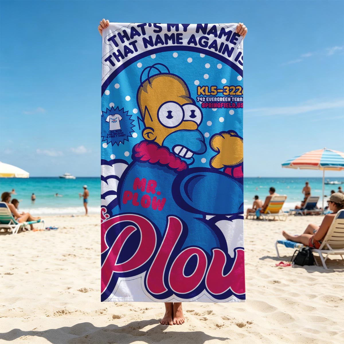Homer Simpson as Mr. Plow, Springfield USA, KL5-3226, Evergreen Terrace - Beach towels