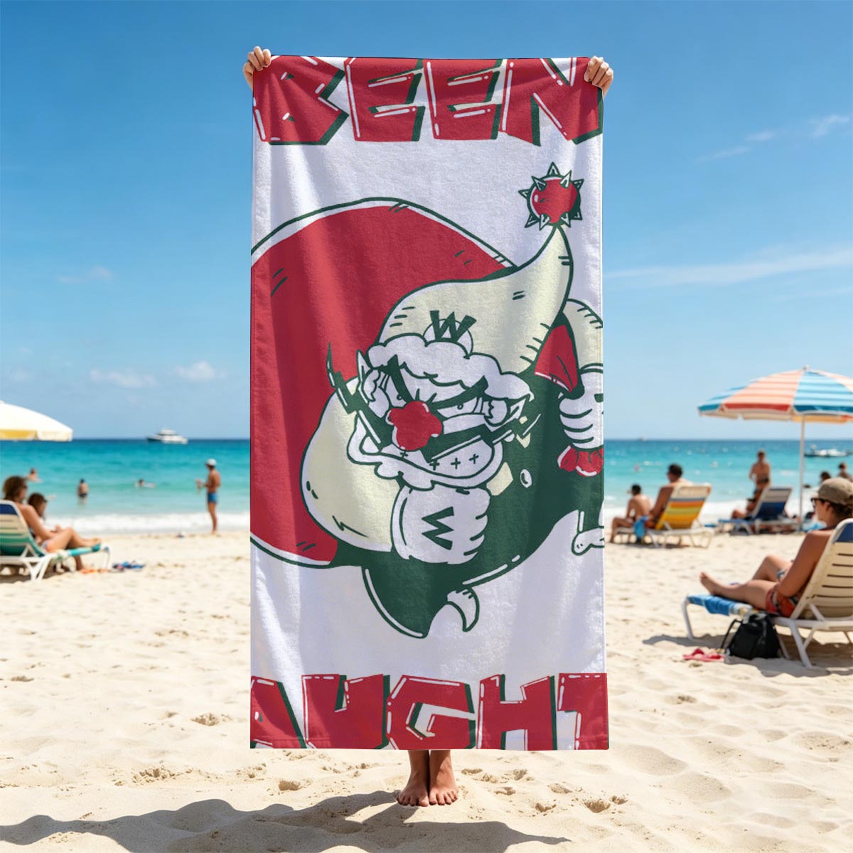 Been Naughty: Santa with a Mischievous Twist - Beach towels